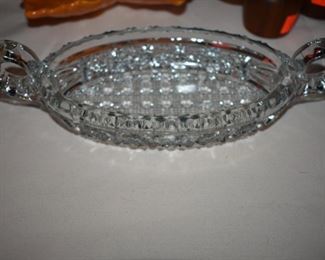 Cut Glass Double Handled Oval Dish