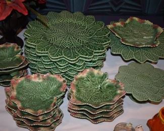 Gorgeous set of Bordallo Pinheiro Green Cabbage China in Awesome Condition!