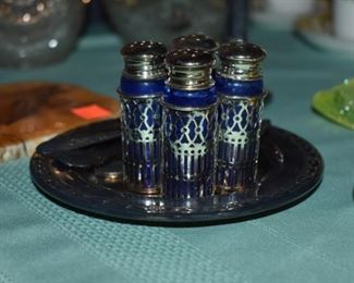 Vintage Cobalt and Silver Salt and Pepper Shakers