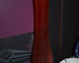 1950'S Mid Century Hobnail Footed Viking/Fayette/Fenton/LE Smith Orange Glass Stretch Vase