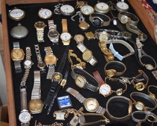 Huge Collection of Vintage Jewelry including Pocket Watches, Watches, Beautiful Vintage Art Nouveau Sterling Silver Brooches (large collection!), Necklaces, Bracelets, Bangles, Earrings, Rings, and More!!!