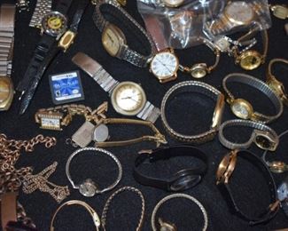 Huge Collection of Vintage Jewelry including Pocket Watches, Watches, Beautiful Vintage Art Nouveau Sterling Silver Brooches (large collection!), Necklaces, Bracelets, Bangles, Earrings, Rings, and More!!!