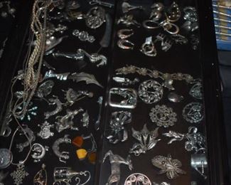 Huge Collection of Vintage Jewelry including Pocket Watches, Watches, Beautiful Vintage Art Nouveau Sterling Silver Brooches (large collection!), Necklaces, Bracelets, Bangles, Earrings, Rings, and More!!!