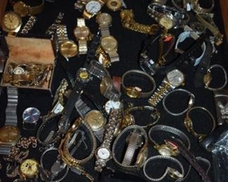 Huge Collection of Vintage Jewelry including Pocket Watches, Watches, Beautiful Vintage Art Nouveau Sterling Silver Brooches (large collection!), Necklaces, Bracelets, Bangles, Earrings, Rings, and More!!!