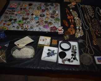 Huge Collection of Vintage Jewelry including Pocket Watches, Watches, Beautiful Vintage Art Nouveau Sterling Silver Brooches (large collection!), Necklaces, Bracelets, Bangles, Earrings, Rings, and More!!!