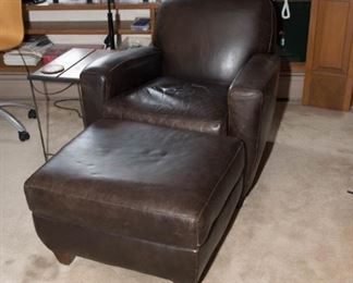 Leather Club Chair and Ottoman