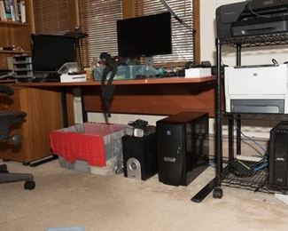 Computer Monitors, Desk, Printers