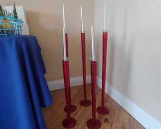 Tall Glass Red Candle Sticks