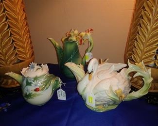 Franz teapots Swan Lake, Lady Bug , Canna Lily SOLD