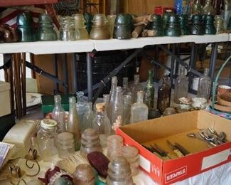 vintage bottles, coke bottles, insulators,