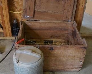 wood box, vintage water cooler