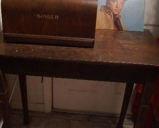 sewing machine, small table, Elvis Record