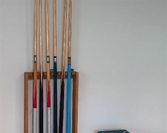 Pool sticks and rack