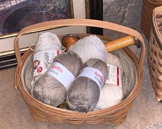Longaberger basket and yarn