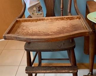 Vintage wood child's high chair 