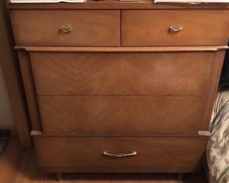 MCM bedroom set .... dresser & mirror, chest of drawers, night stand, headboard and frame