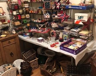 Candles, patriotic decor, baskets