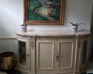 $500 - marble countertop centerpiece for hallway or entertainment stand, has openings inside. 