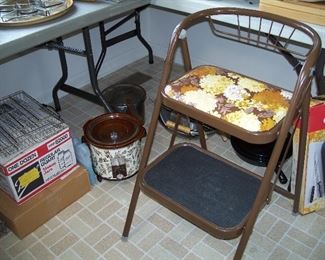 Folding vintage kitchen stool seat