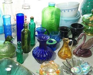 Vases, bottles, dishes, carnival glass