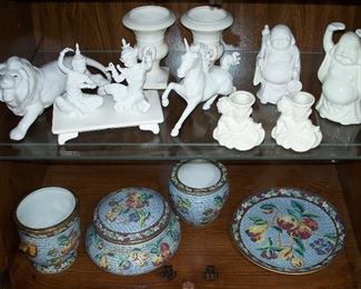 Porcelain figurines and mosaic pieces