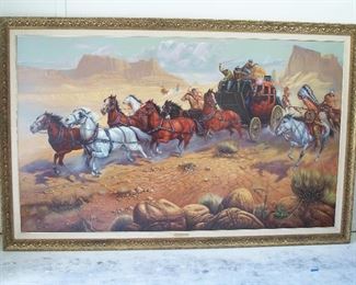 Original Stagecoach oil painting by Robert Blottiaux 93" x 59"