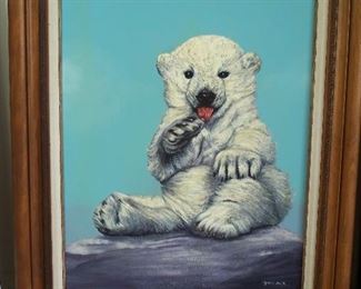 Original Polar Bear Cub oil painting by Robert Blottiaux
