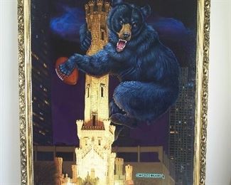 Original Chicago Bears Water Tower oil painting by Robert Blottiaux 78" x 54"
