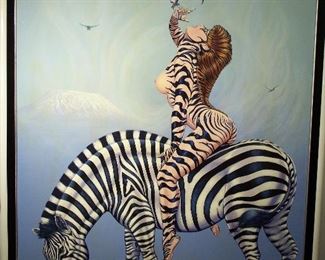 Original Zebra Muse oil painting by Robert Blottiaux 64" x 52"