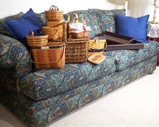 Paisley sofa, Longaberger baskets
