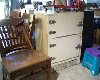 Antique wooden icebox, wood office chairs