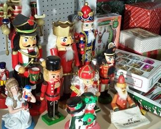 Wooden nutcrackers and vintage ornaments