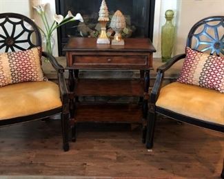 Beautiful Arm Chairs Set/2, Side Table w Drawer, Decor