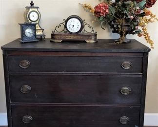 Vintage 3-Drawer Dresser, Assorted Clocks, Floral