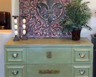 Vintage Dresser, Large Decorative Metal Tile, Asst Decor