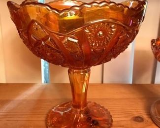 marigold pressed glass compote