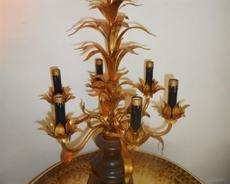 Vintage gilt gold Tole Candelabra Table Lamp