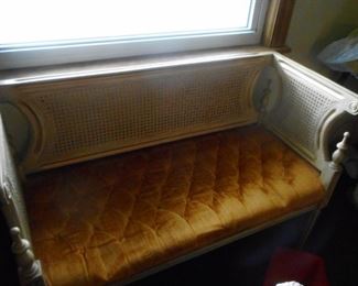 Vintage Hollywood Regency Drexel Furniture Cane Tufted Settee