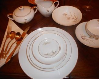 Vintage Fine China, "Festival" 8 Piece Place Setting, 12 Sets. Vintage Dilyte Goldware