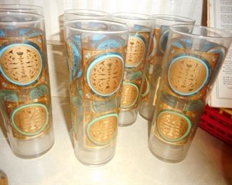 Mid Century Teal Gold High Ball Glasses (6)