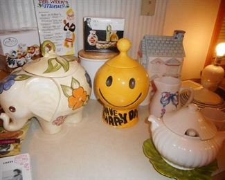 Kitchen..Elephant Cookie Jar, Have a Nice day Smiley Face Cookie Jar