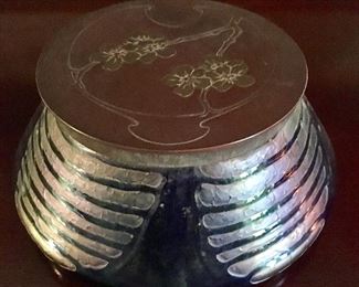 Art Nouveau Iridescent Glass Ink Well Jars