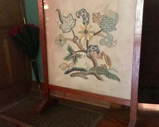 Embroidered Victorian Fireplace Screen