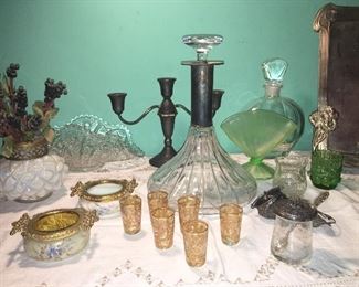 Sample of larger selection of glass and crystal decanters