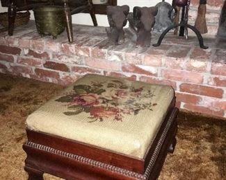 Antique Embroidered Foot Rest