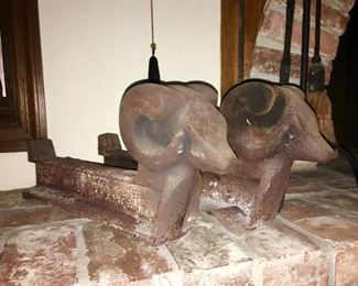 Vintage Olympic Log Master Rams Head Andirons