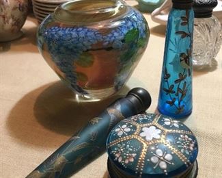 Daniel Salaza Art Glass Vase, Antique Perfume Bottles