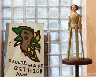 Al Weidenbacher painting and unknown Mexican style sculpture 