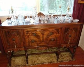 Gorgeous buffet with dove tail joinery; lovely cut, pressed, and lead crystal