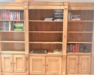 8’11” wide by 6’10” tall by 18” deep pine bookcase (in 3 sections)